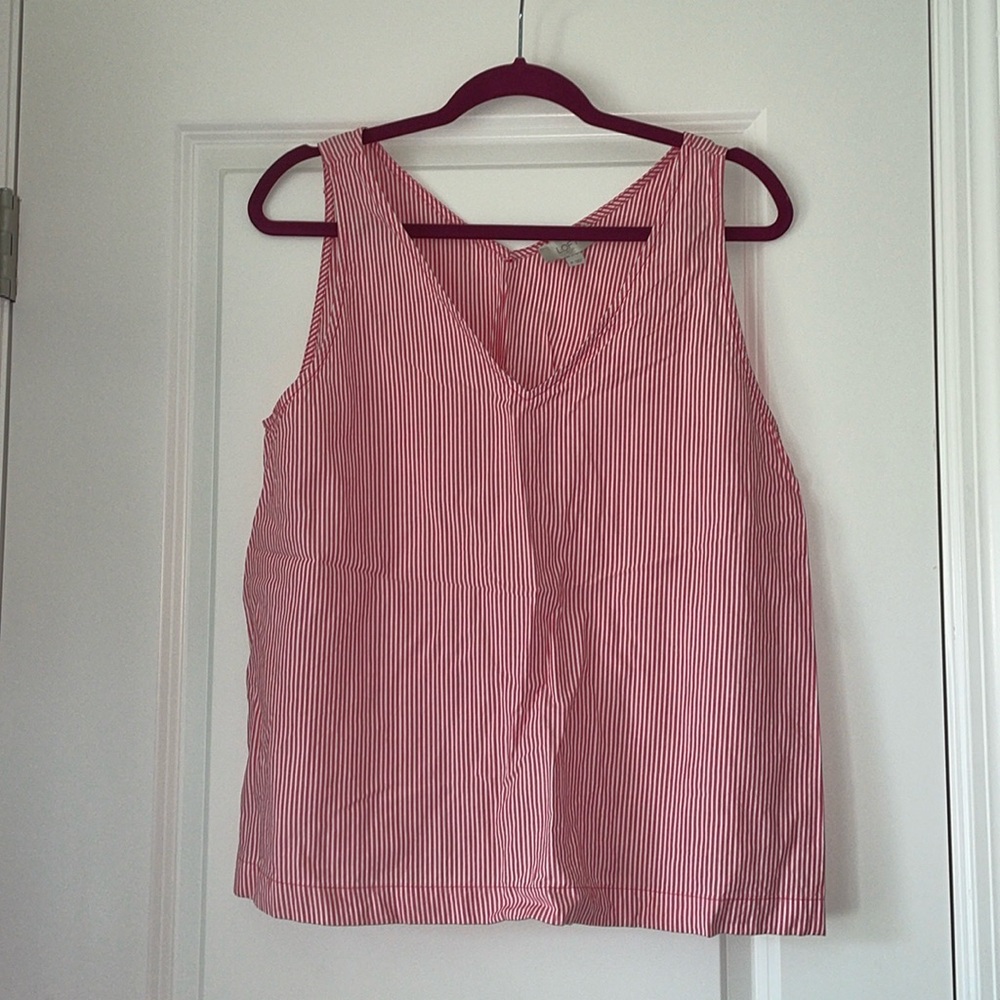 Red and white striped sleeveless V-neck summer top from Loft